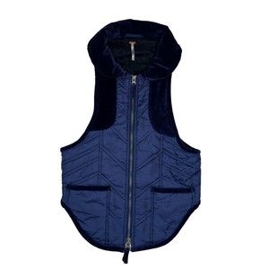 Free People Blue Full Zip Vest Racer Back Velvet Puffer Collar Women’s Size XS